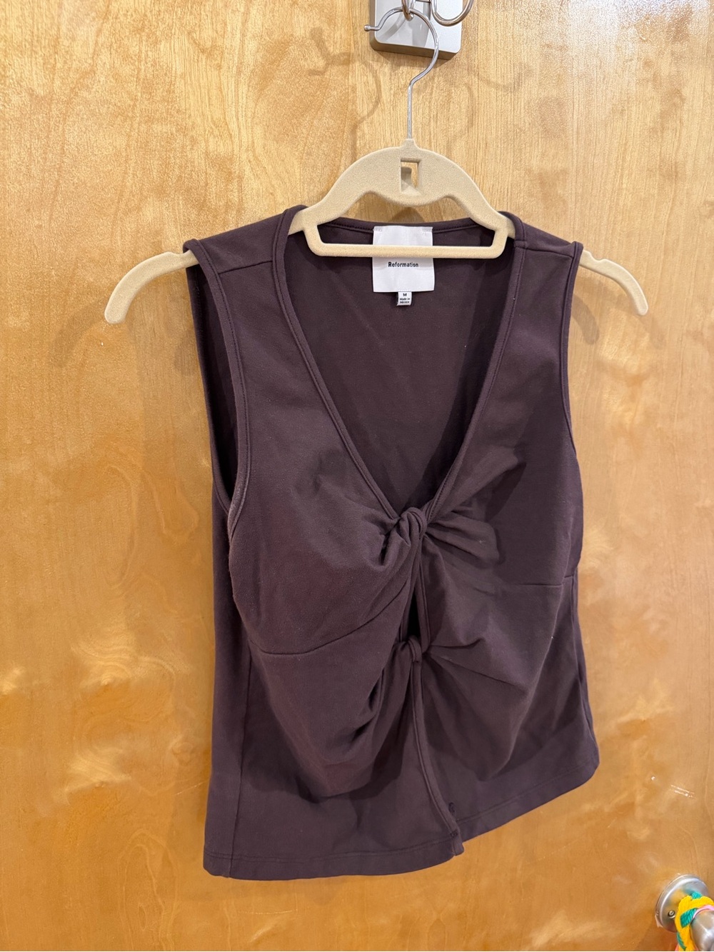 Reformation Brown Knot-Front V-Neck Tank